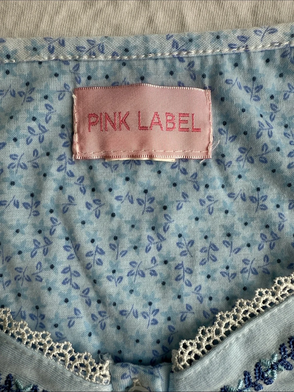 Pink Label Blue Floral Nightgown Lace Trim Cottagecore Gown Approx Size is L/XL
